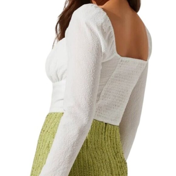 ASTR The Label Long Sleeve Sweetheart Neck White Smocked Crop Top XL NWT - Picture 5 of 12